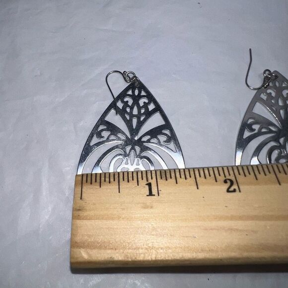 Stainless Steel Large Filigree Teardrop Earrings - Picture 7 of 8